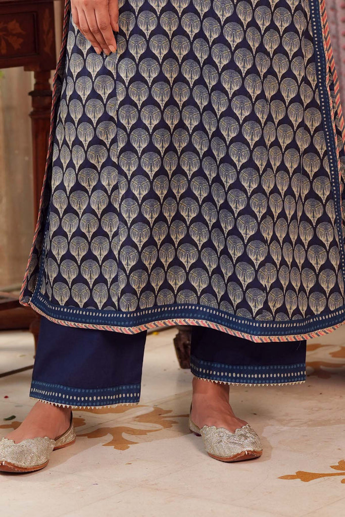 Navy Blue Straight Pant with Gota Border