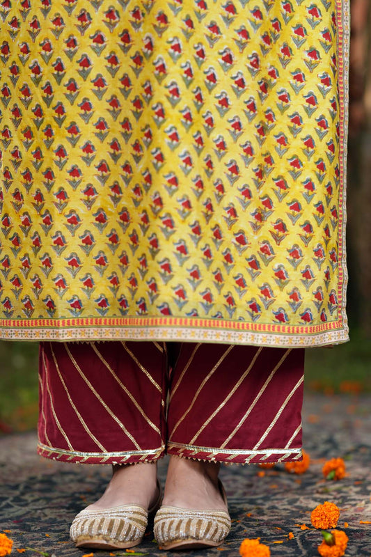 Red Straight Fit Pant With Gota Work