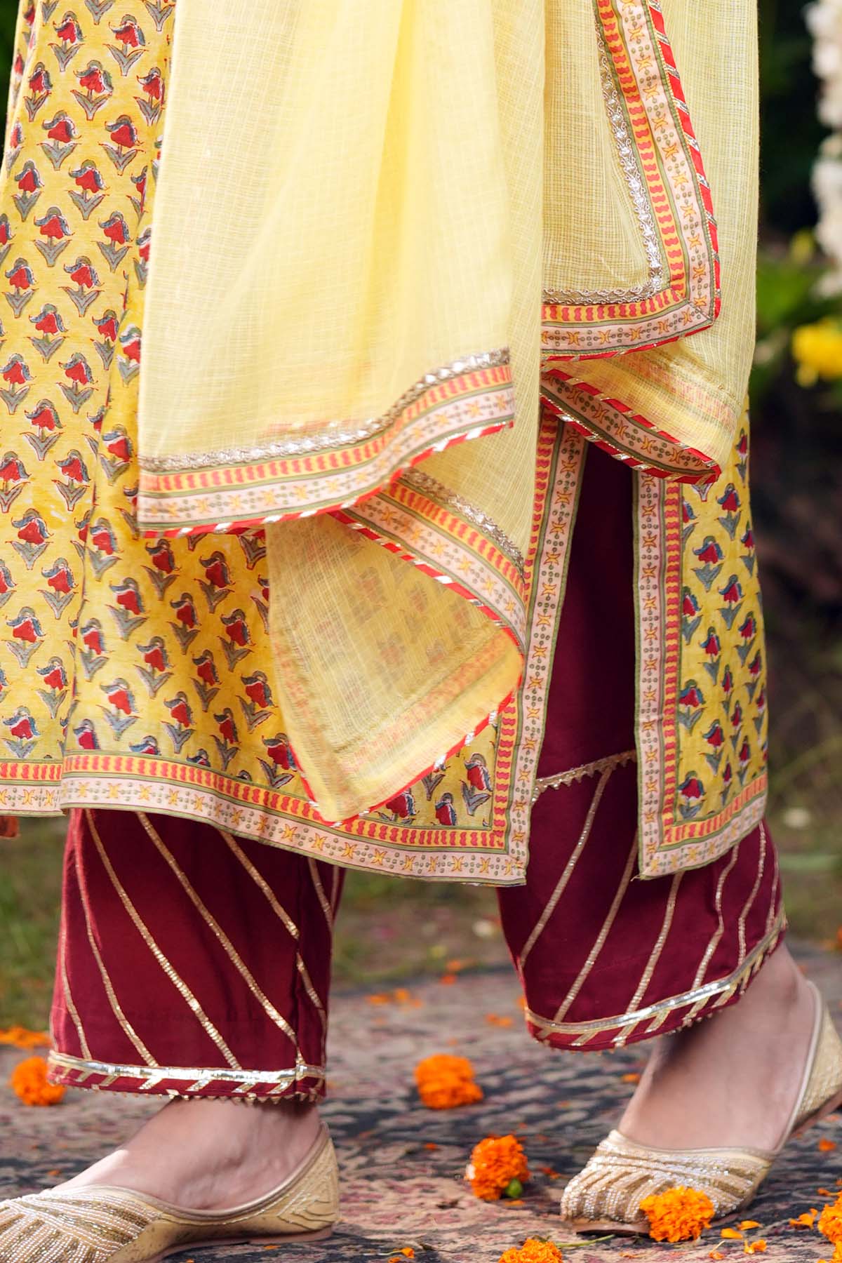 Red Straight Fit Pant With Gota Work