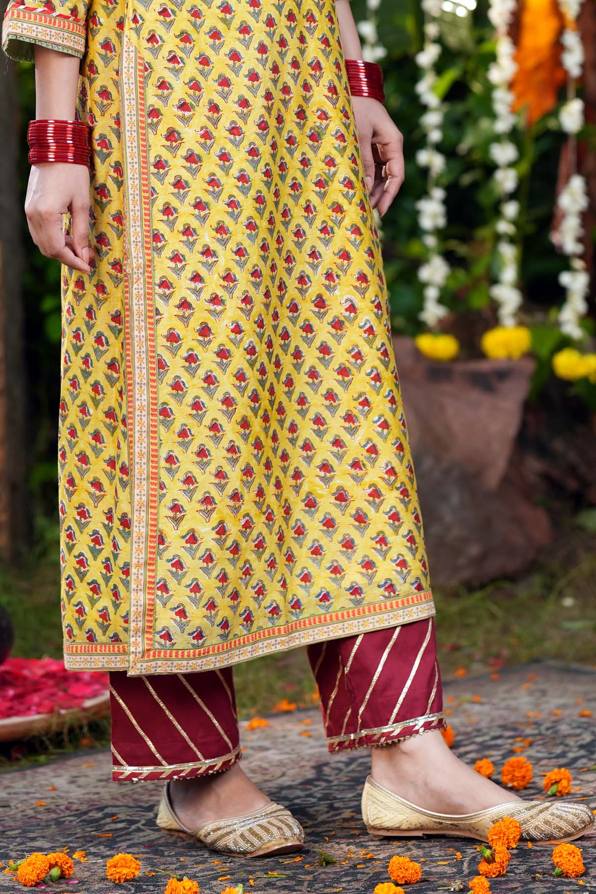 Red Straight Fit Pant With Gota Work