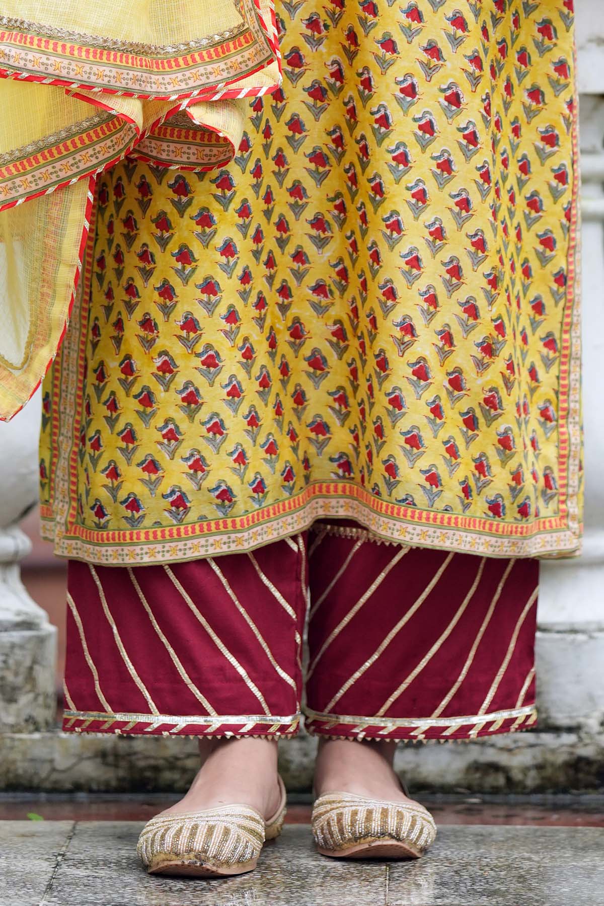 Red Straight Fit Pant With Gota Work