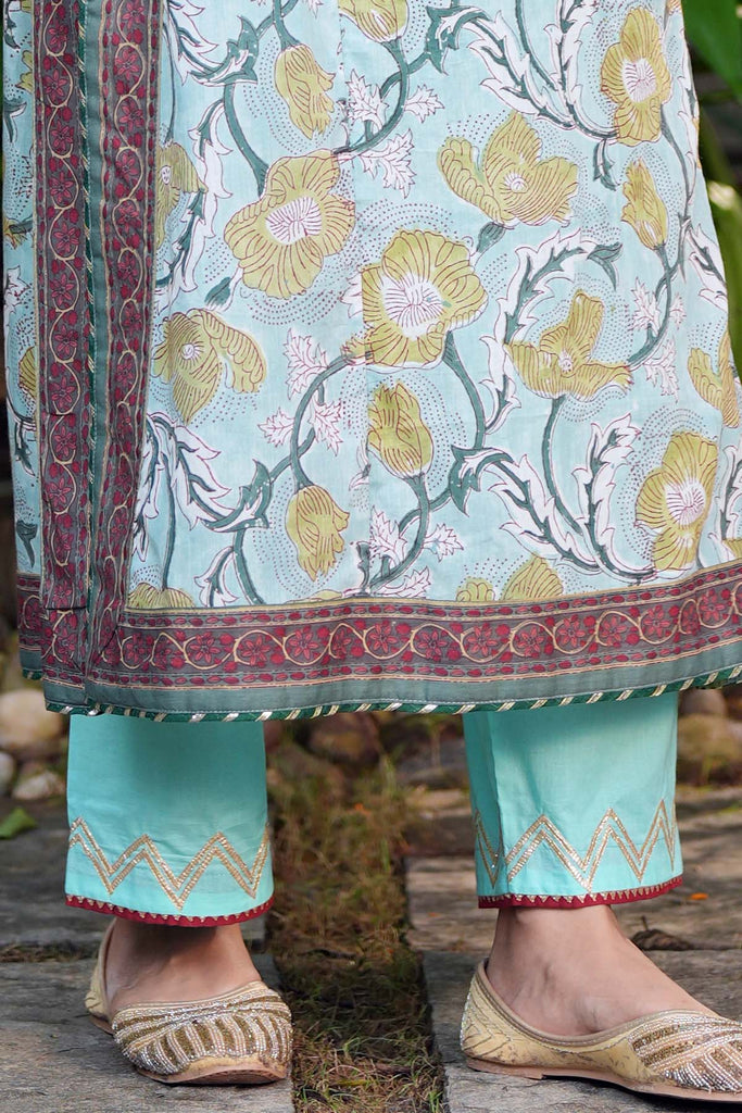 Aqua Blue Straight Fit Cotton Pant