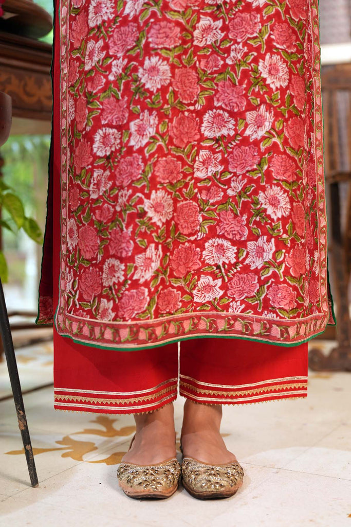 Straight Fit Cotton Pant In Rani Color