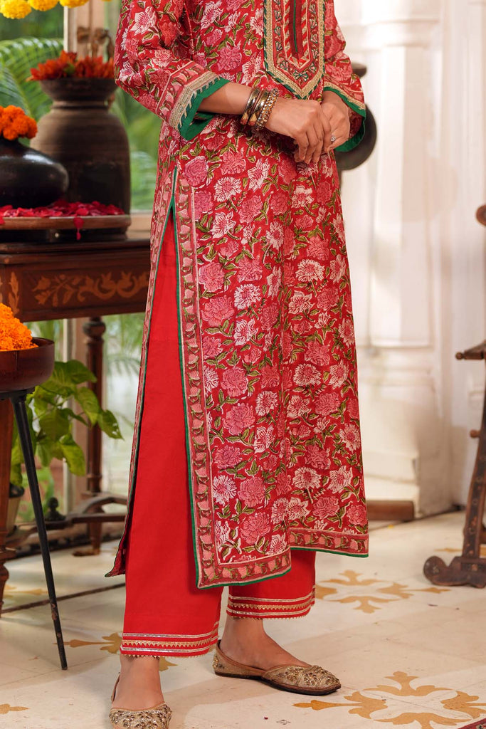 Straight Fit Cotton Pant In Rani Color