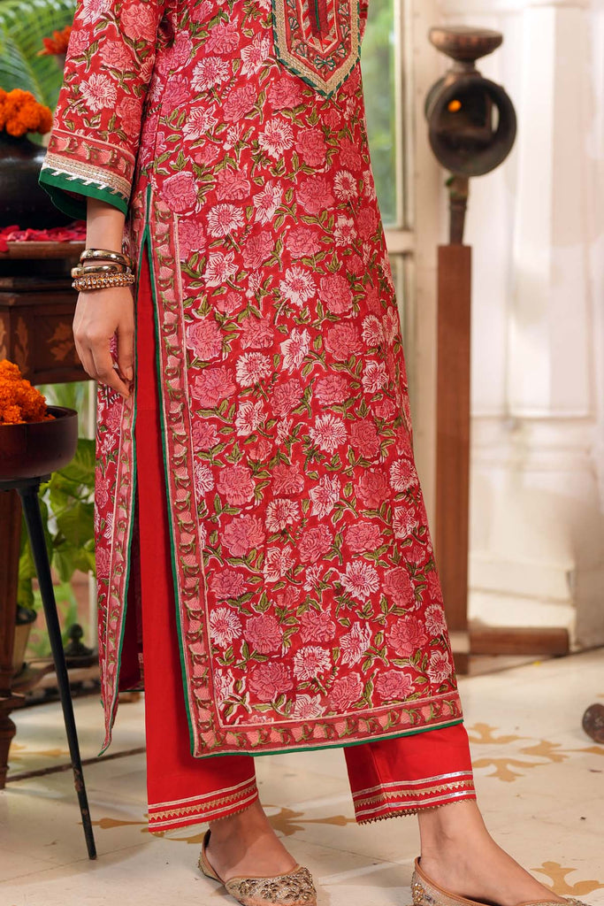 Straight Fit Cotton Pant In Rani Color