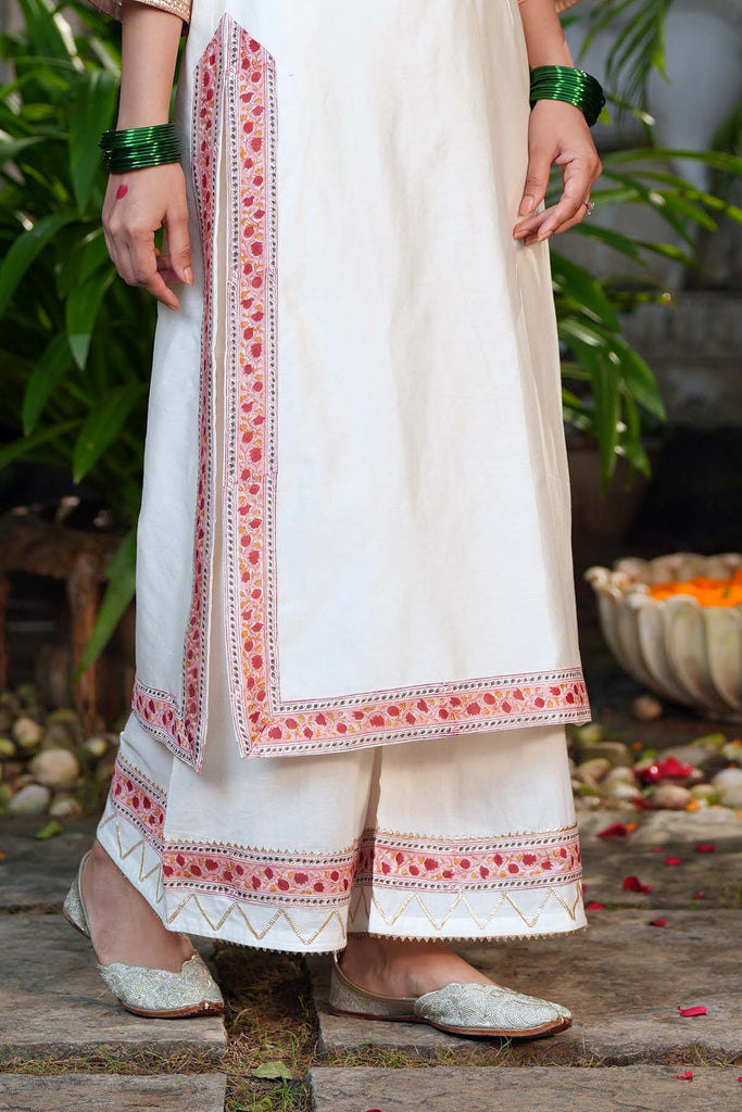Cream Cotton  Pants With Gota Work