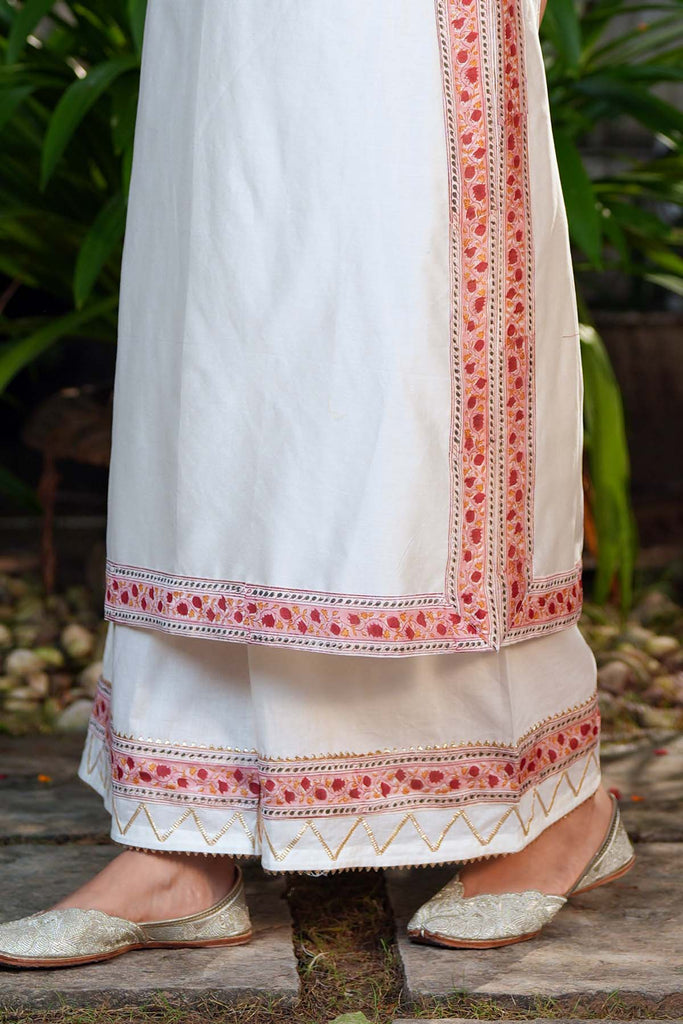 Cream Cotton  Pants With Gota Work