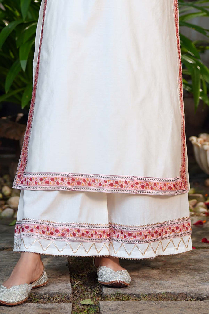 Cream Cotton  Pants With Gota Work