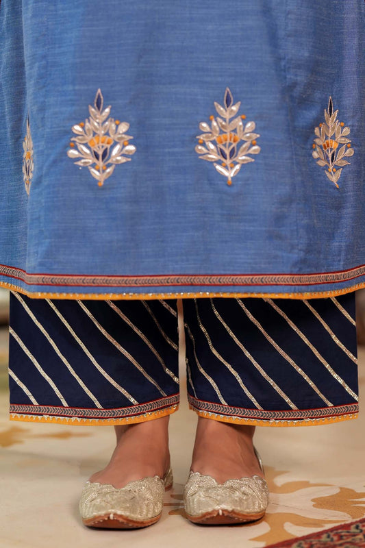Navy Blue Straight Fit Pant With Gota Work