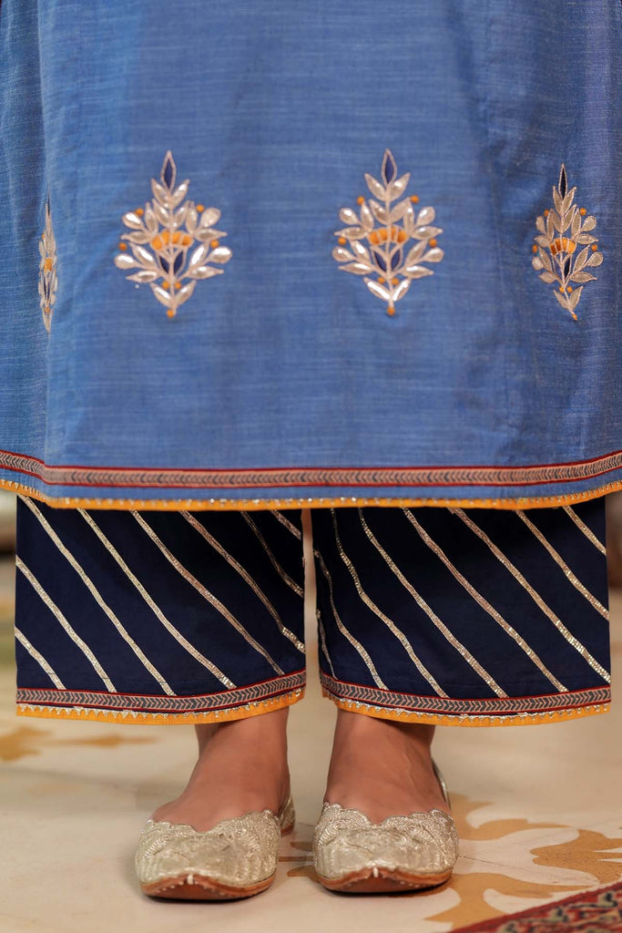 Navy Blue Straight Fit Pant With Gota Work