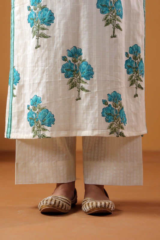 Straight Fit Cream Pant In Khadi Print