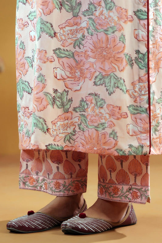Peach Cotton Hand Block Pants