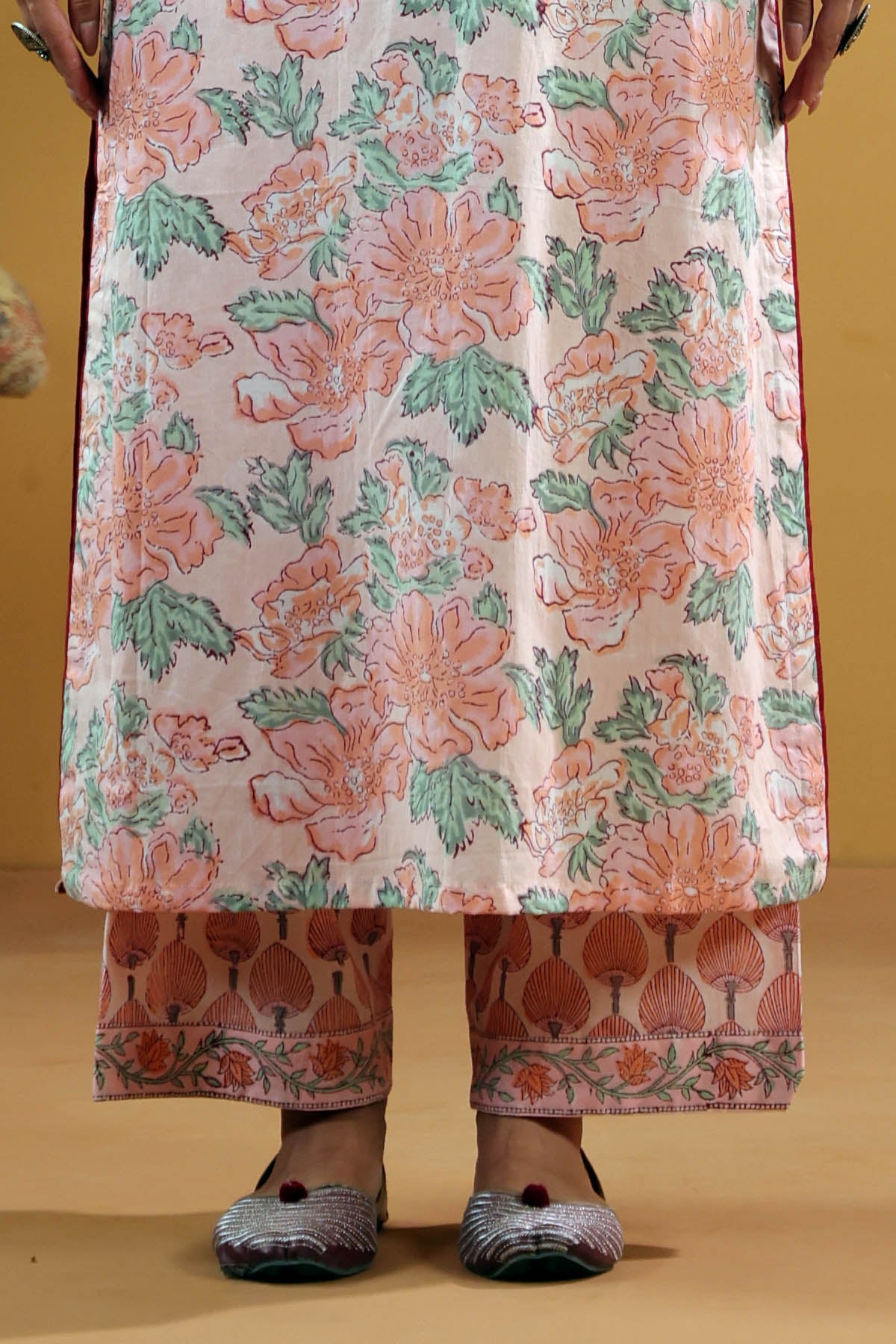 Peach Cotton Hand Block Pants