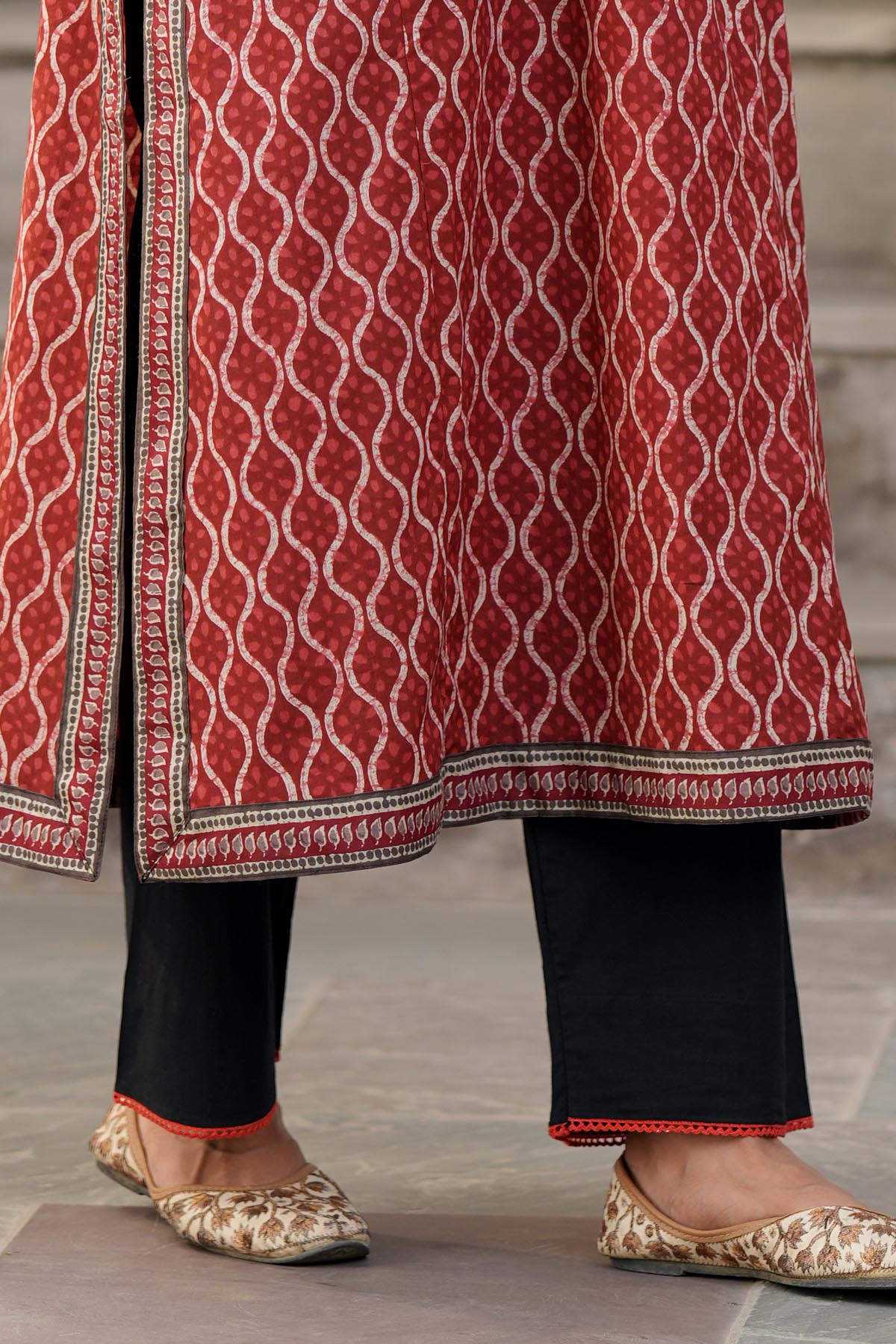 Black Straight Fit Pants with Red Lace