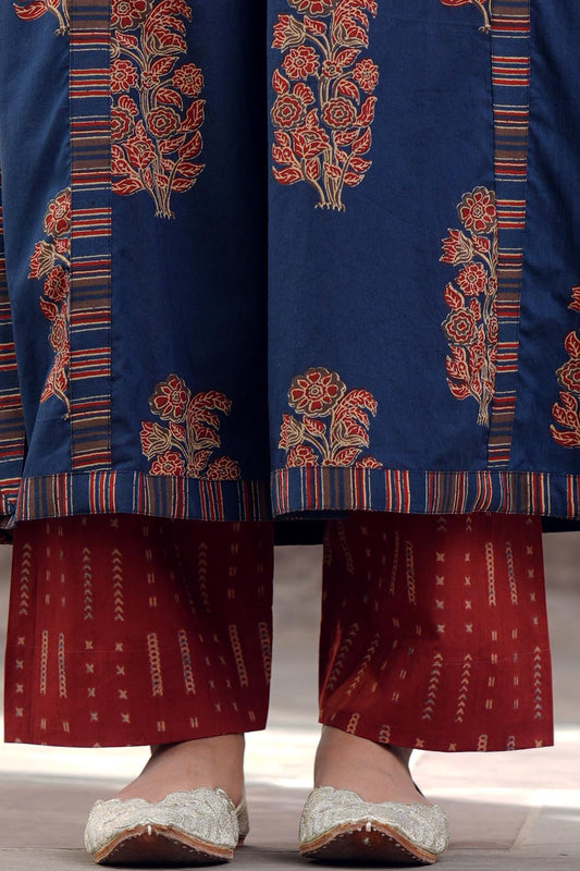 Dark Red Printed Cotton Pants