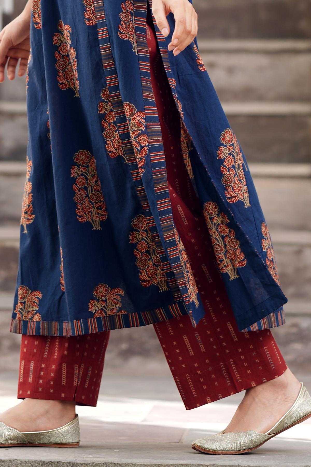 Dark Red Printed Cotton Pants