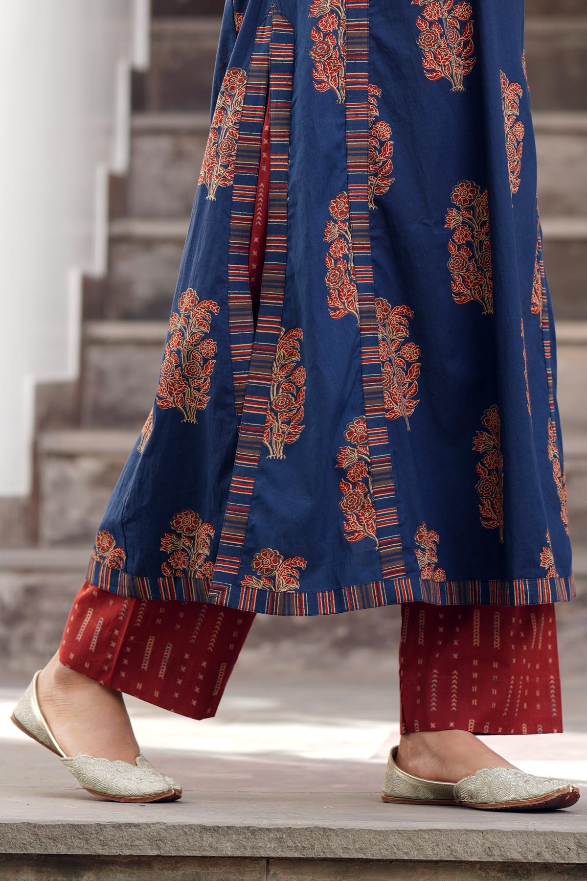 Dark Red Printed Cotton Pants