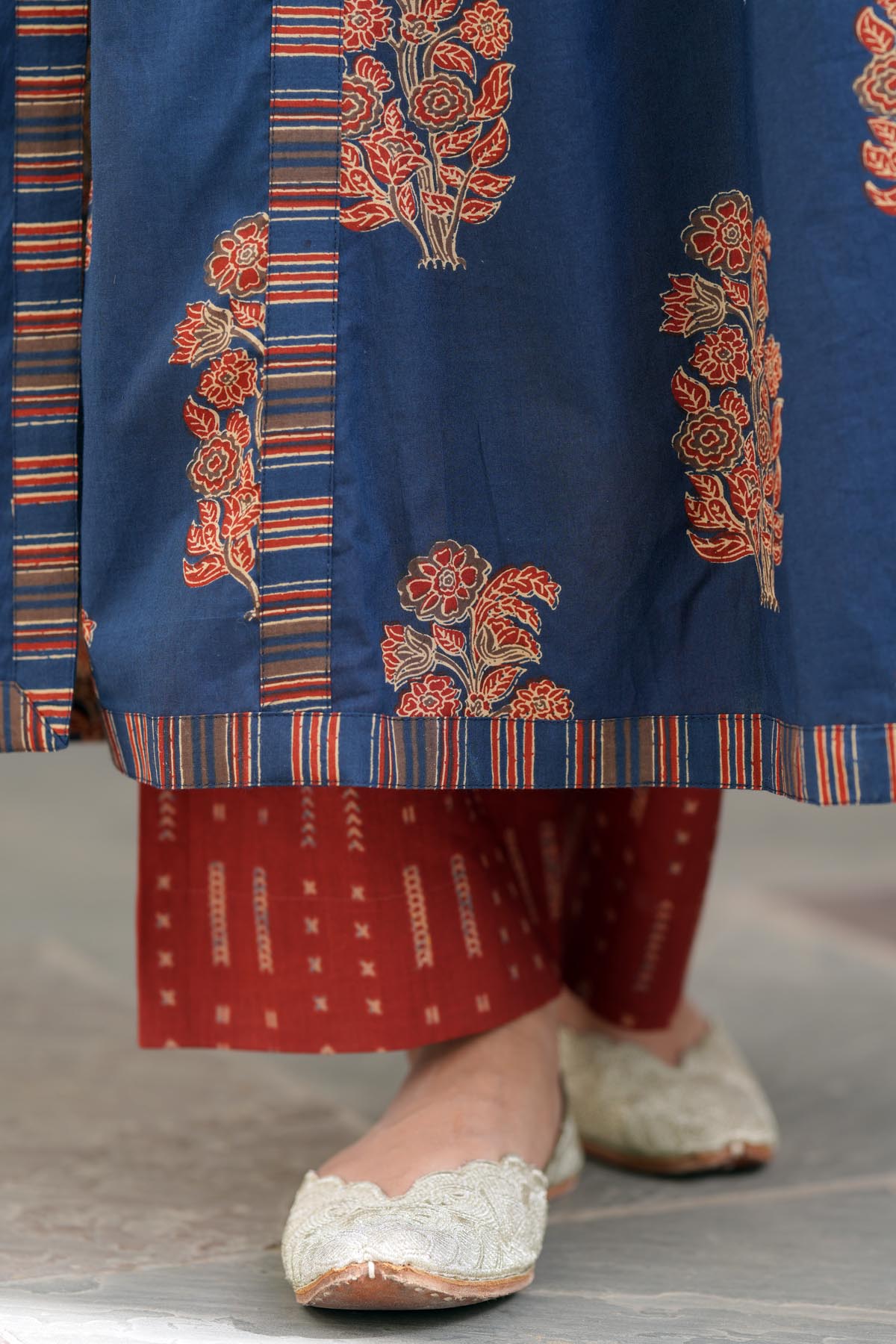 Dark Red Printed Cotton Pants