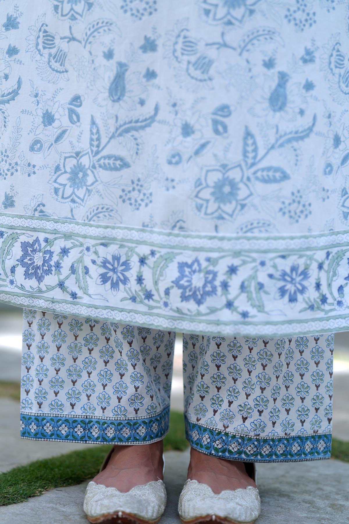 White Handblock Printed Cotton Pants