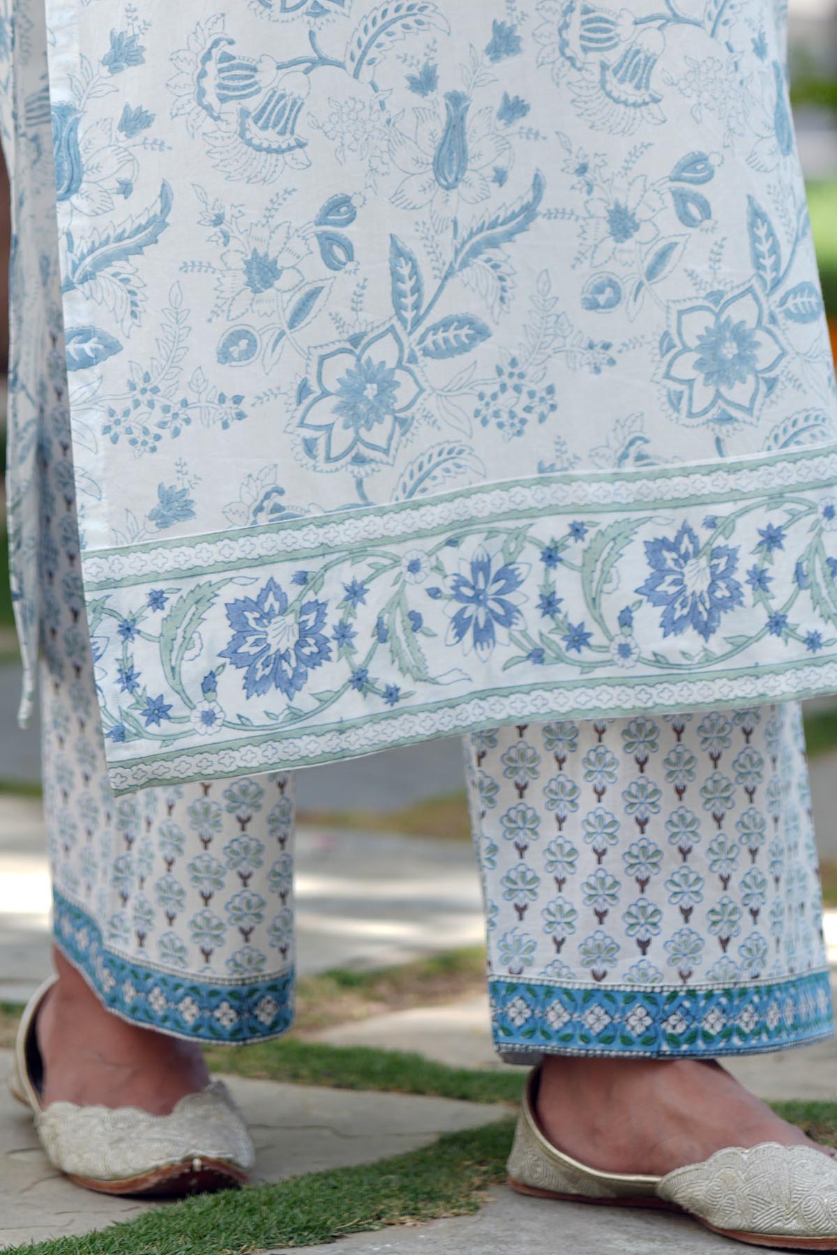 White Handblock Printed Cotton Pants