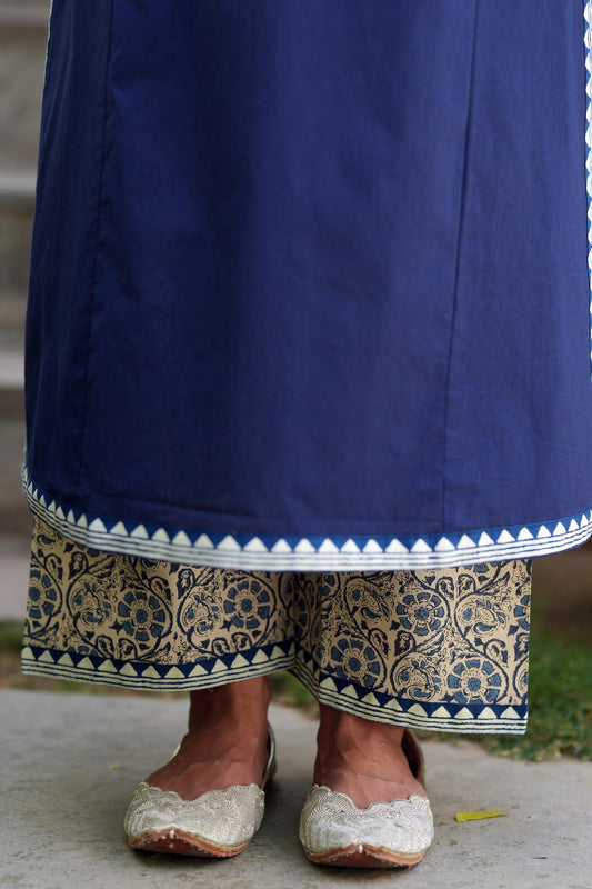 Beige Printed Cotton Pants