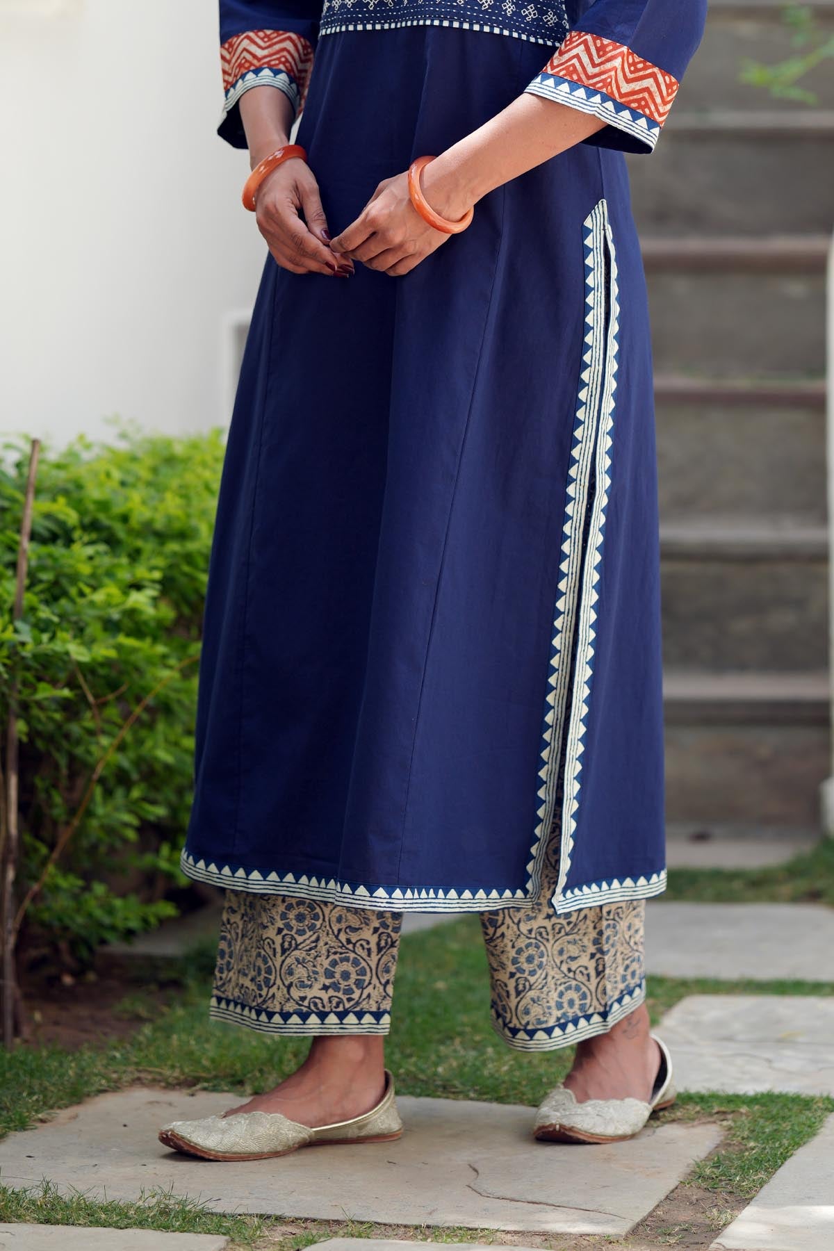Beige Printed Cotton Pants