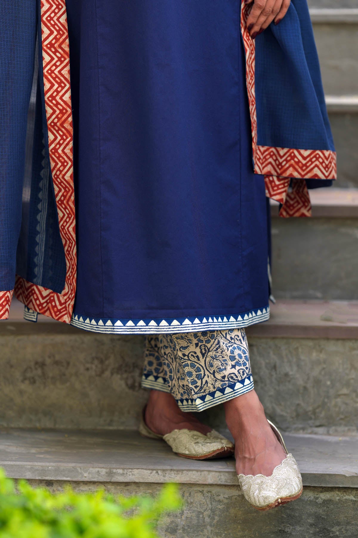 Beige Printed Cotton Pants