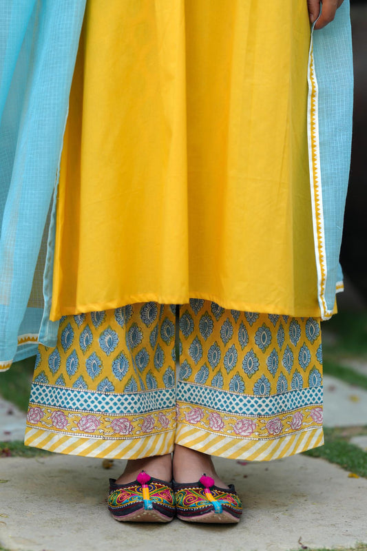 Yellow Handblock Printed Pants