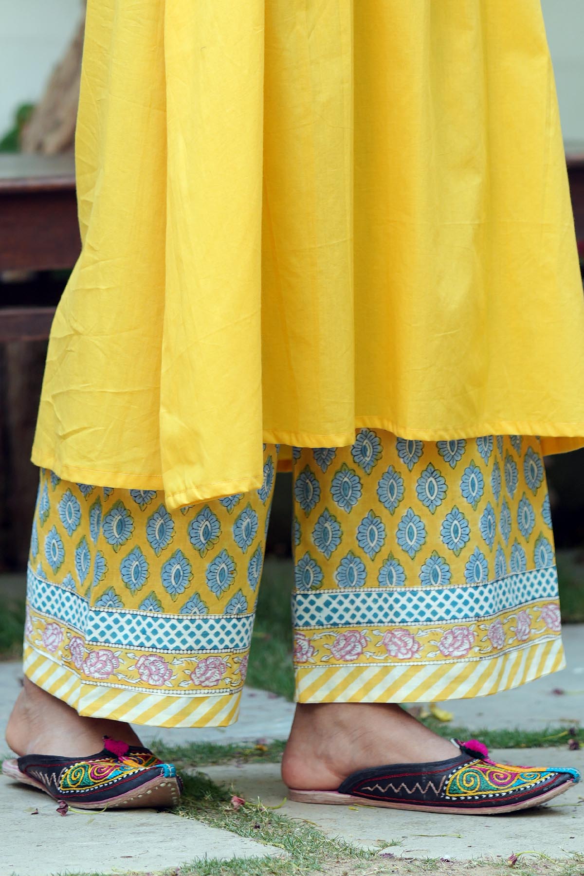 Yellow Handblock Printed Pants