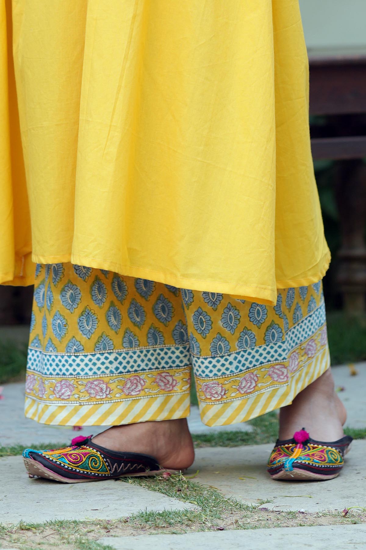 Yellow Handblock Printed Pants