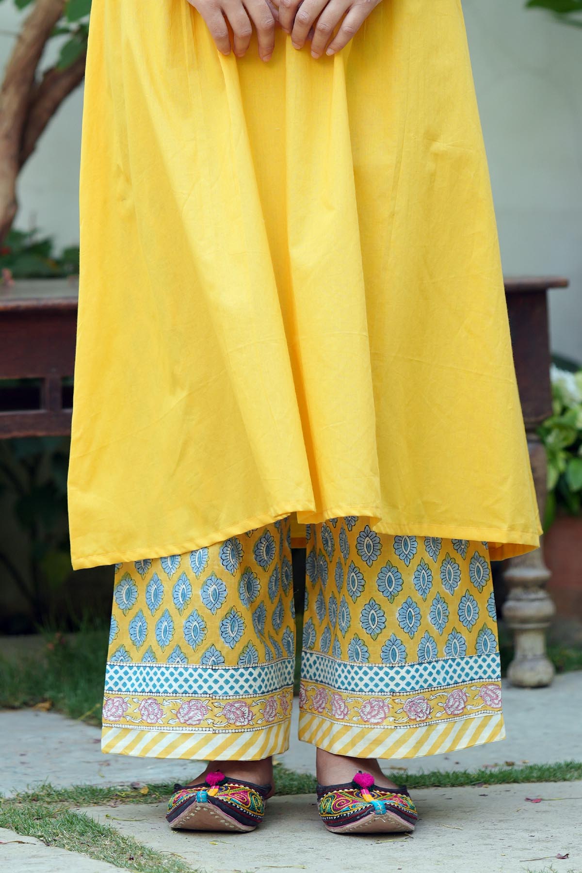 Yellow Handblock Printed Pants
