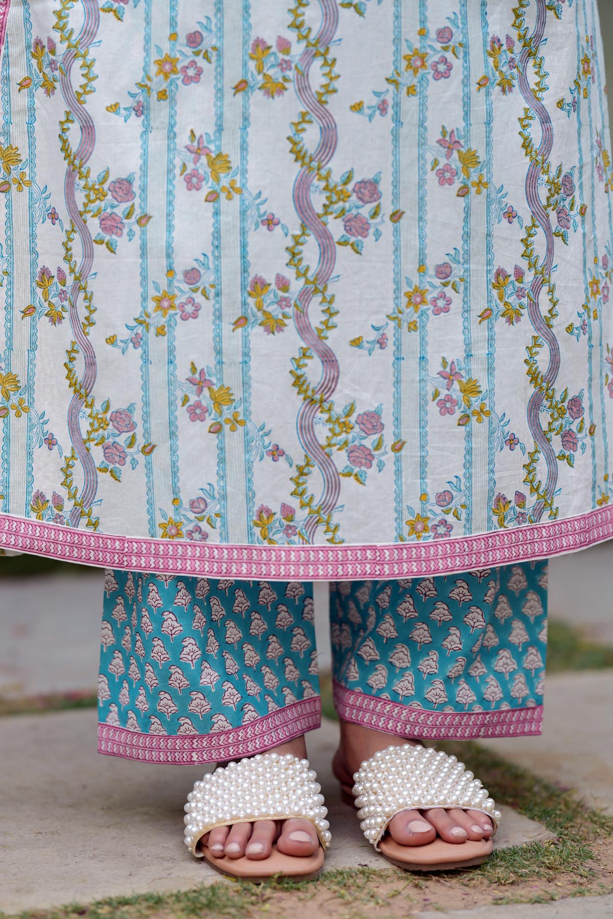 Firozi Handblock Printed Pants