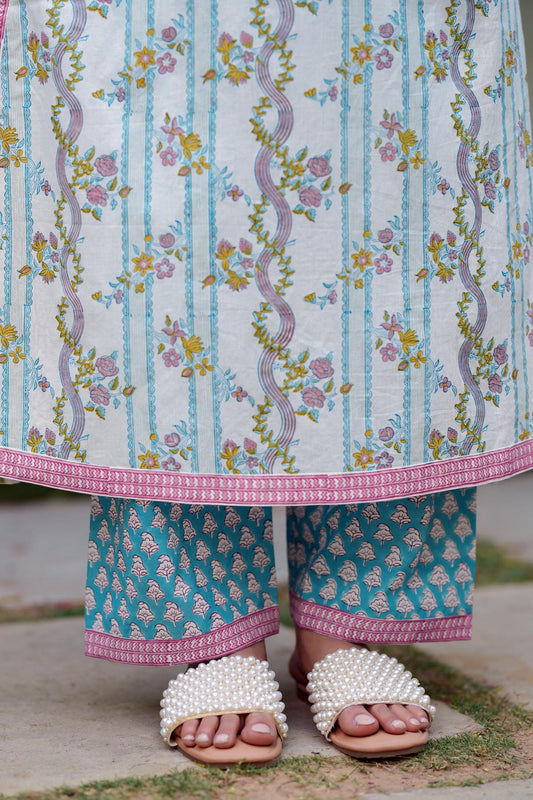 Firozi Handblock Printed Pants