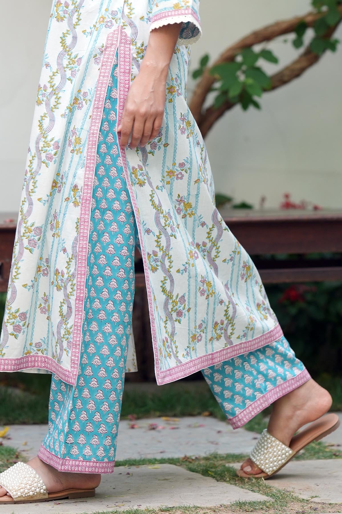 Firozi Handblock Printed Pants