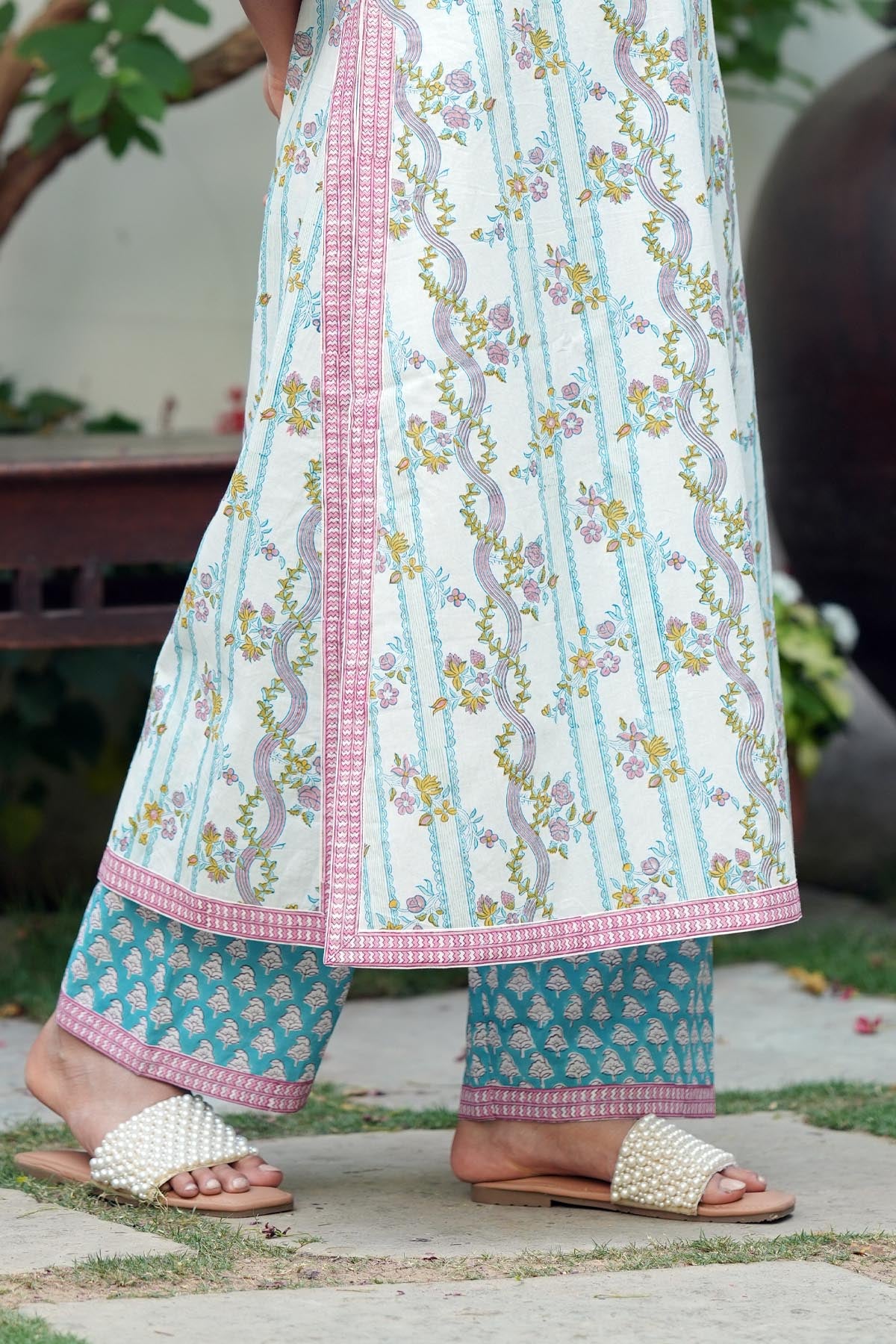 Firozi Handblock Printed Pants