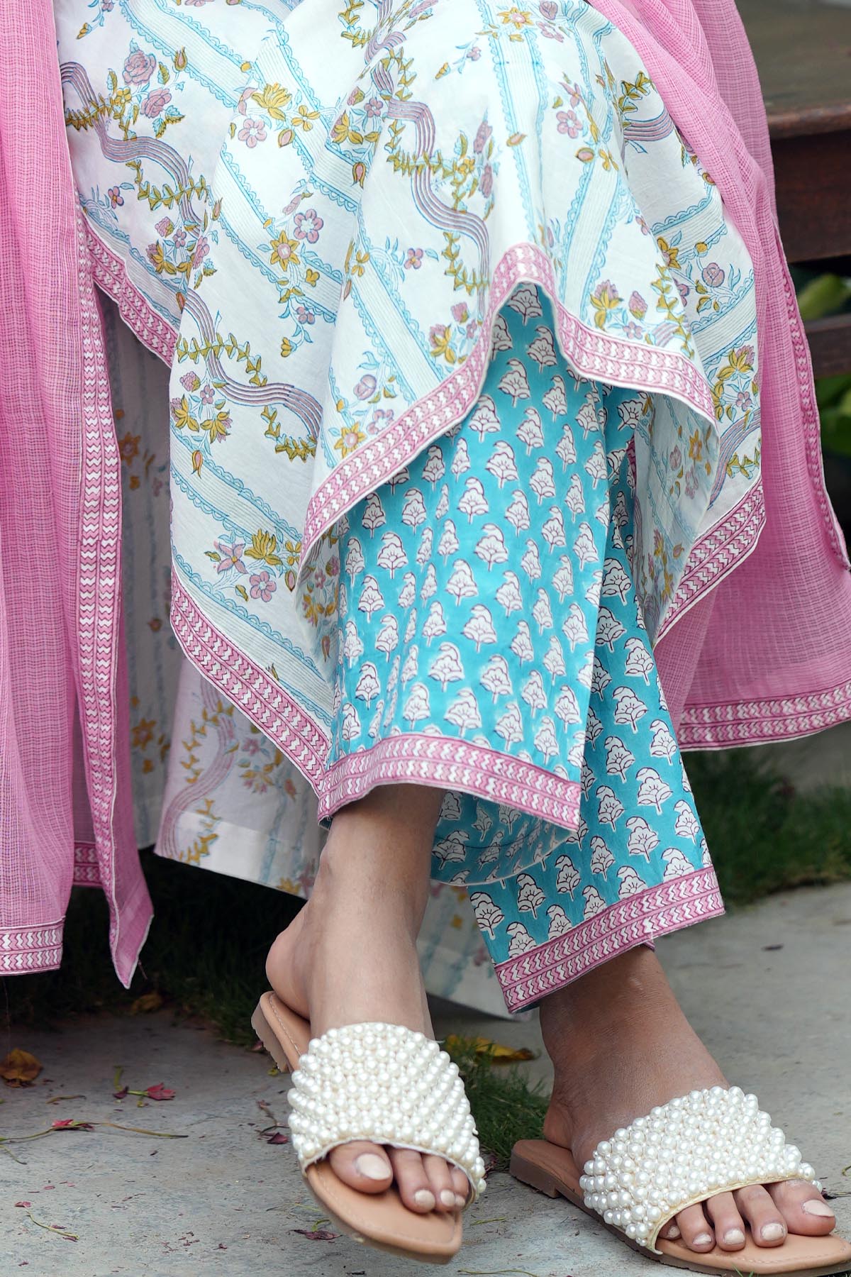 Firozi Handblock Printed Pants