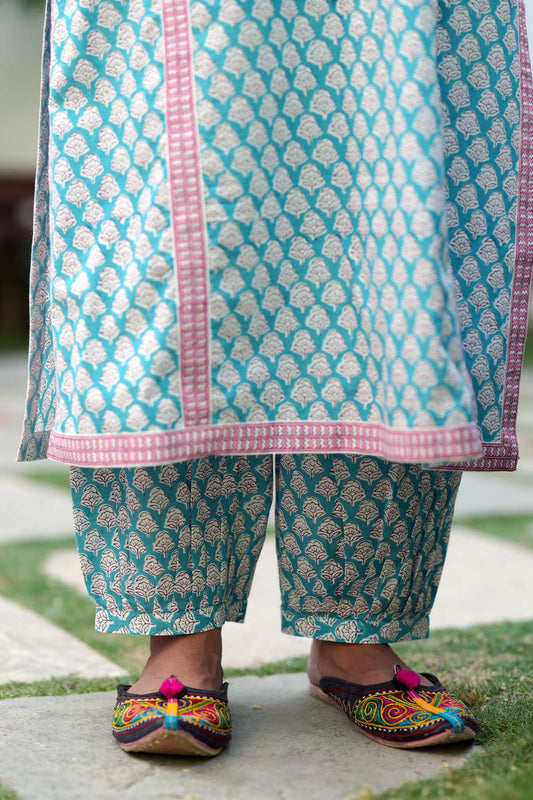 Firozi Handblock Printed Salwar