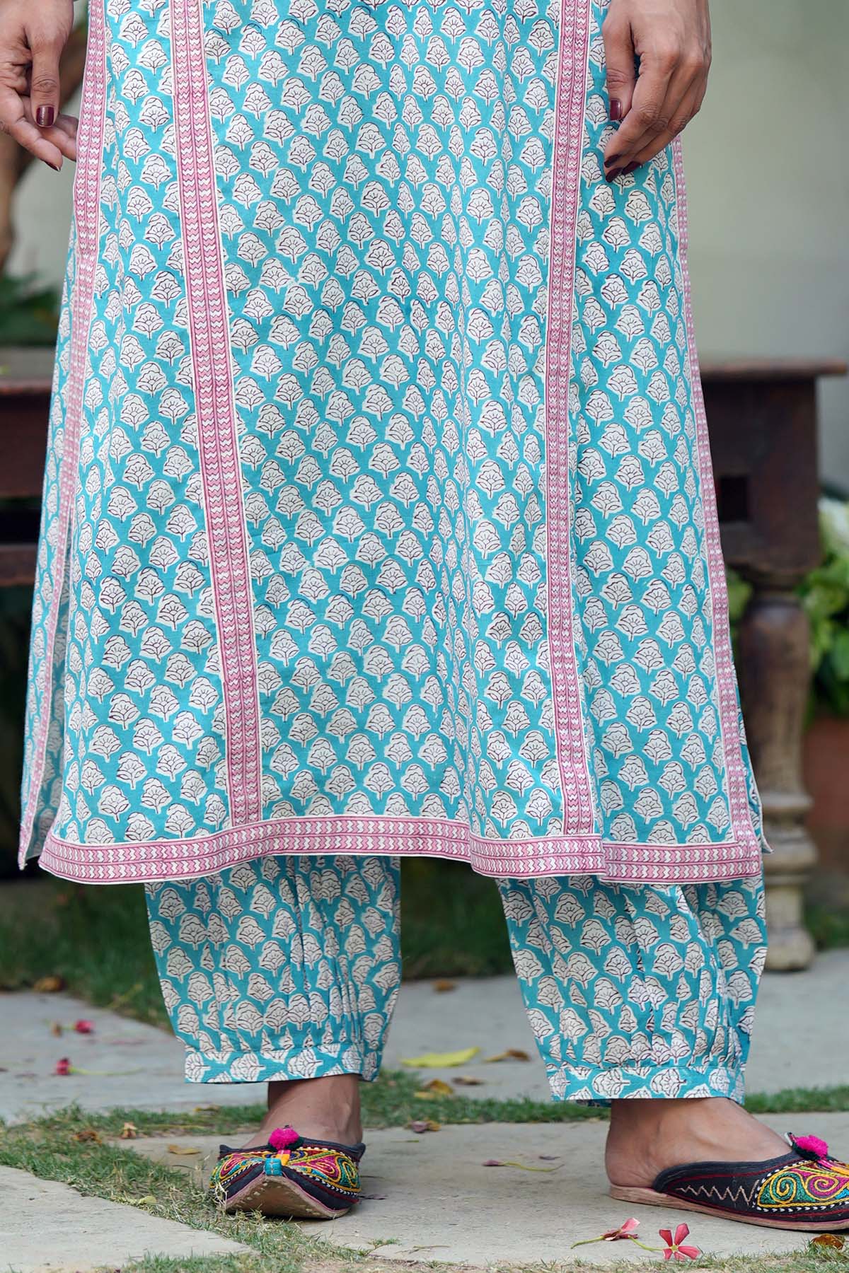 Firozi Handblock Printed Salwar