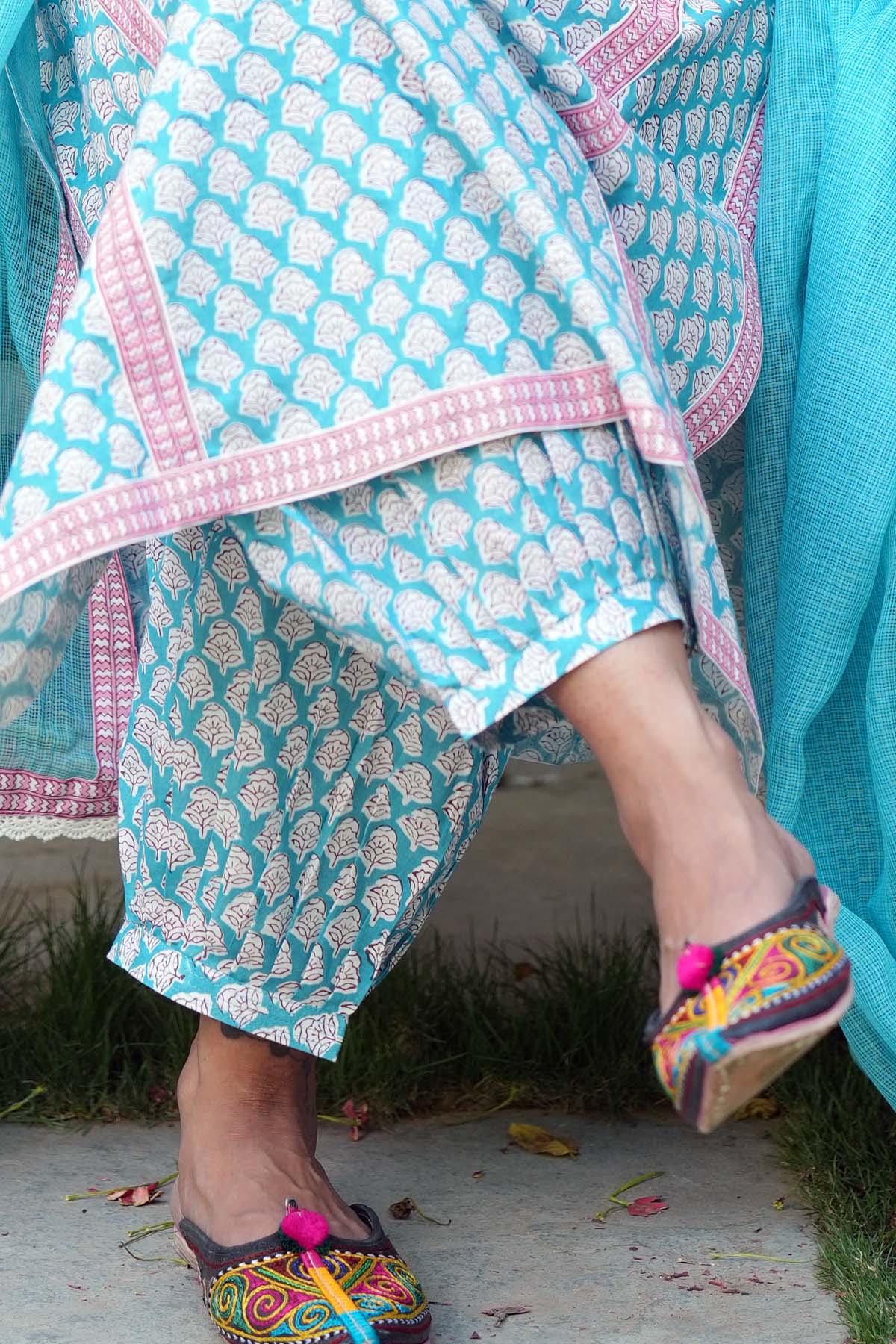 Firozi Handblock Printed Salwar