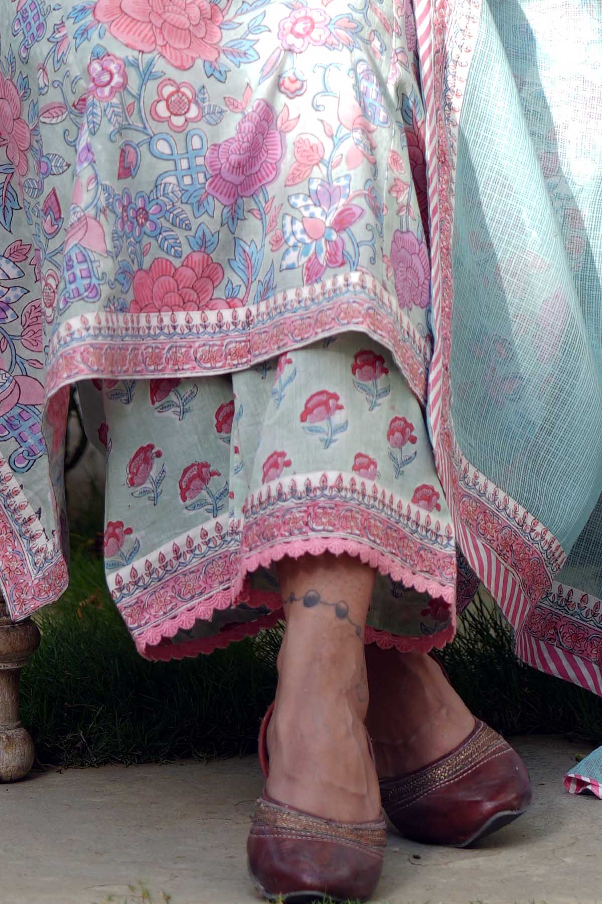 Aqua Green Handblock Printed Pants