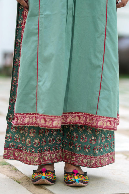 Green Handblock Printed Pants