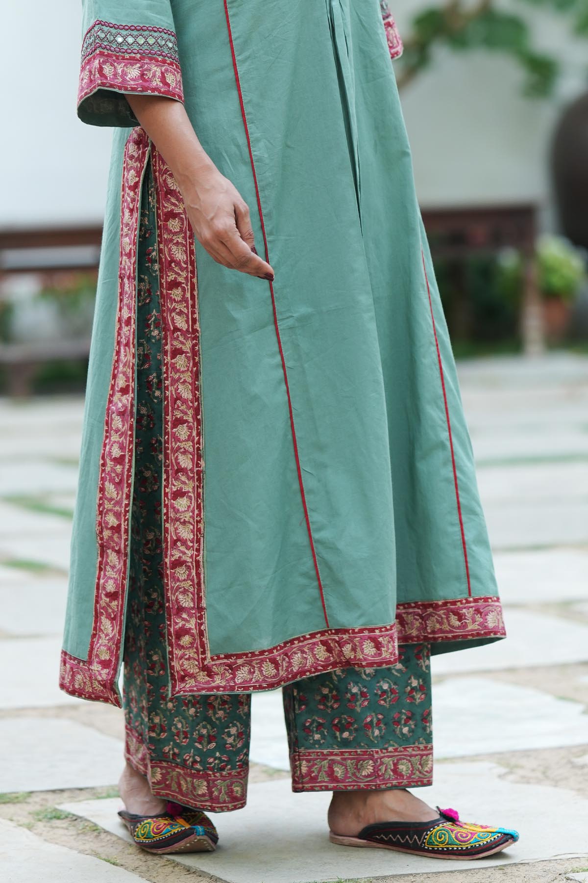 Green Handblock Printed Pants