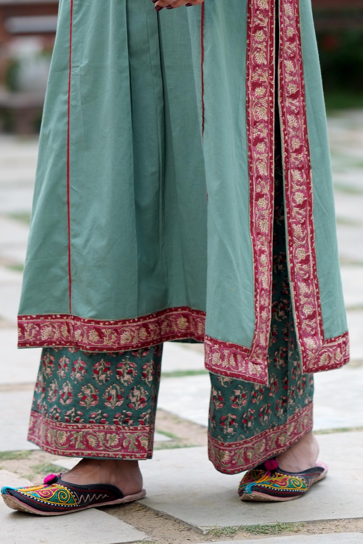 Green Handblock Printed Pants