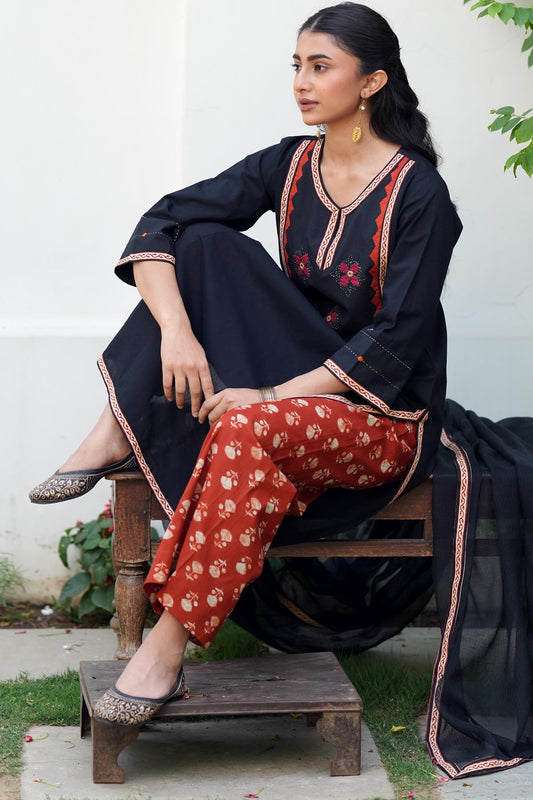 Rust Printed Cotton Pants