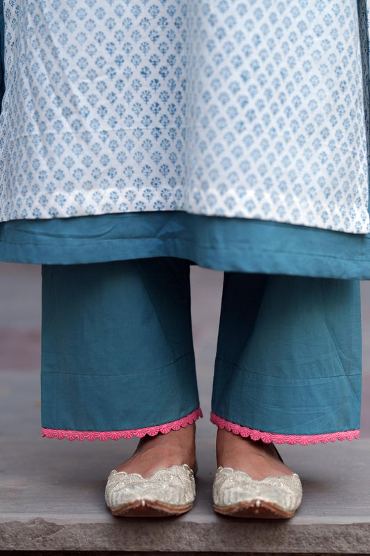 Solid Blue Pants with Lace Detailing