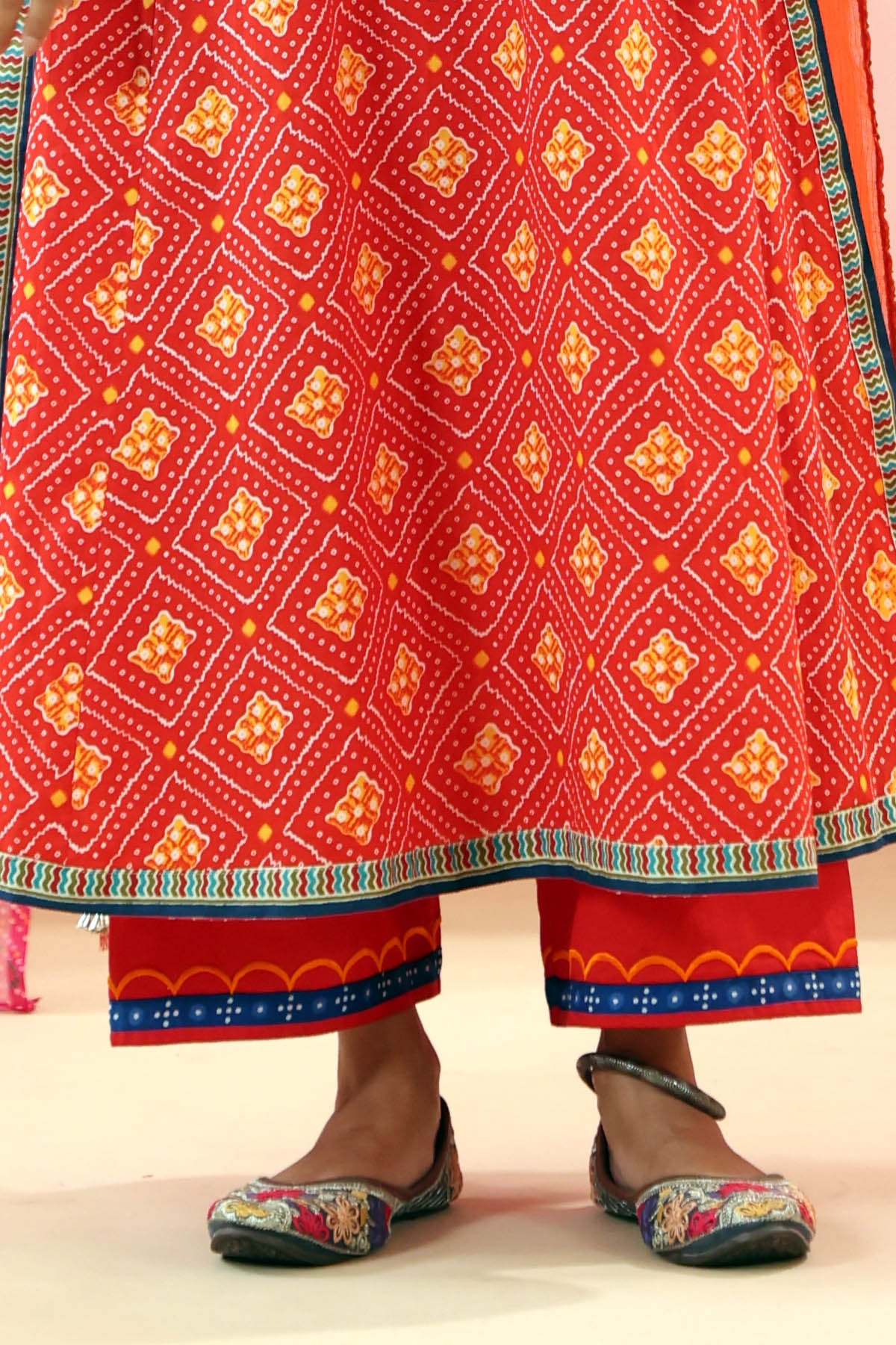 Red Cotton Straight Fit Pants