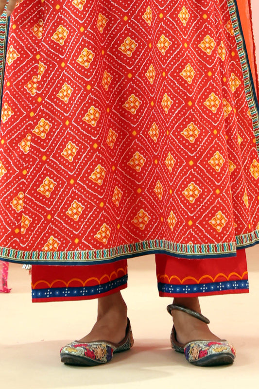Red Cotton Straight Fit Pants