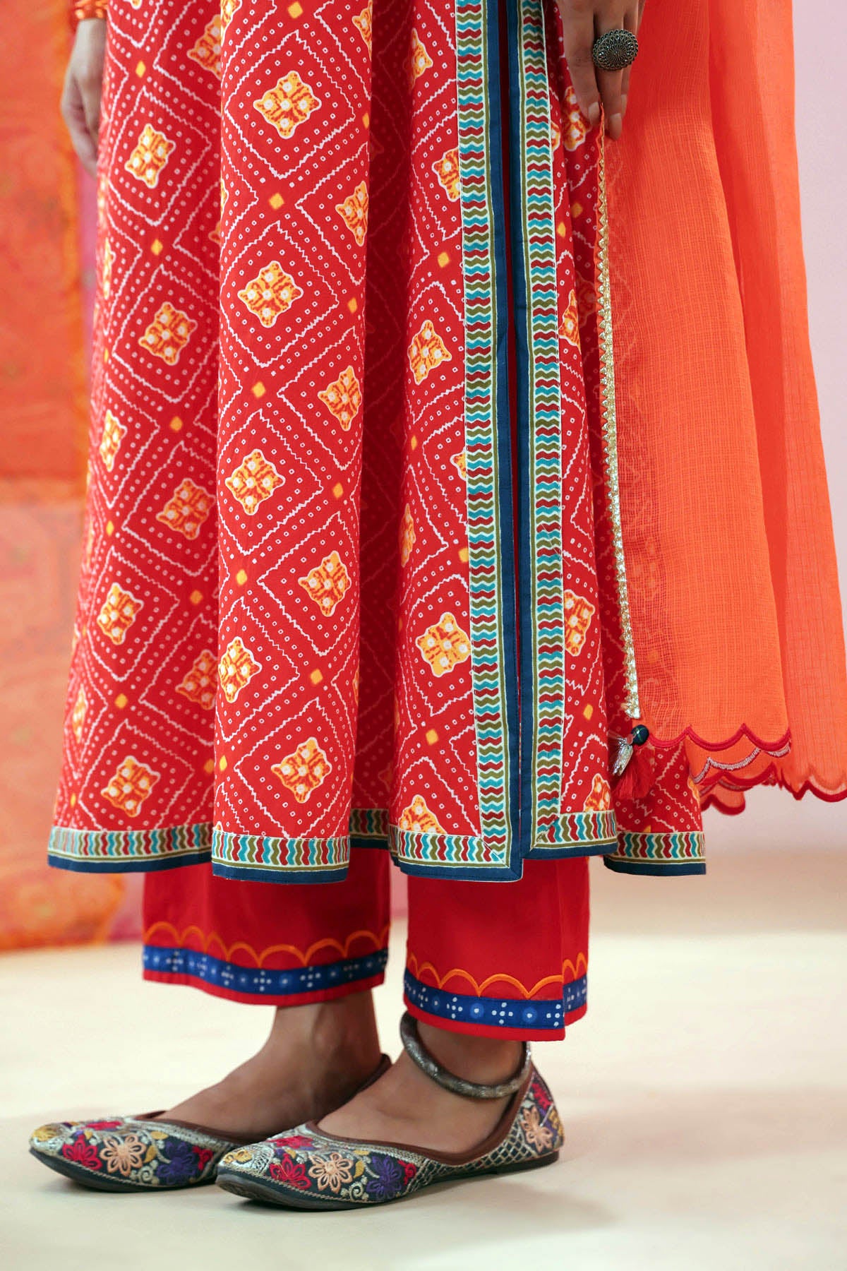 Red Cotton Straight Fit Pants