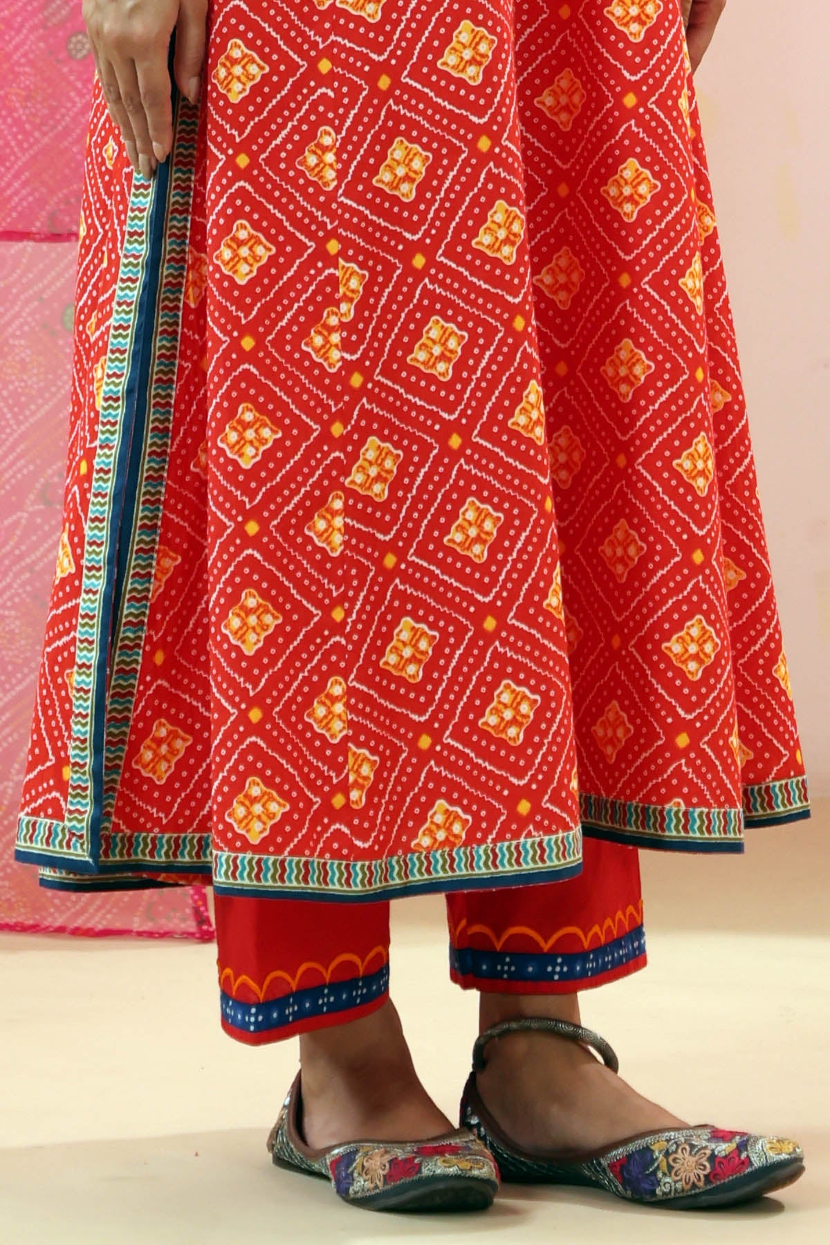 Red Cotton Straight Fit Pants