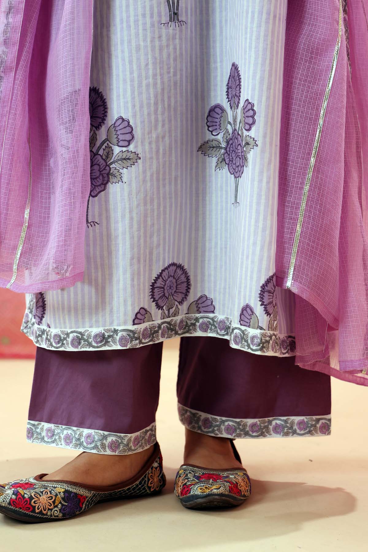 Purple Straight Fit Cotton Pants